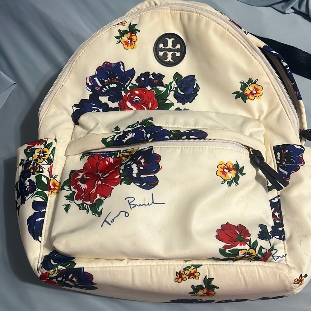 Tory Burch Printed Backpack Tea Rose Floral Nylon